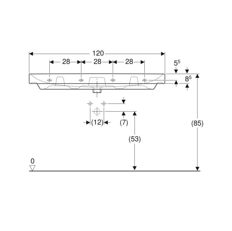  Geberit Umývadlo 120x48 cm, bez otvoru pre batériu, s prepadom, Geberit Smyle Square G Smyle Square umývadlo 120x48cm, bez otvoru, s prepadom