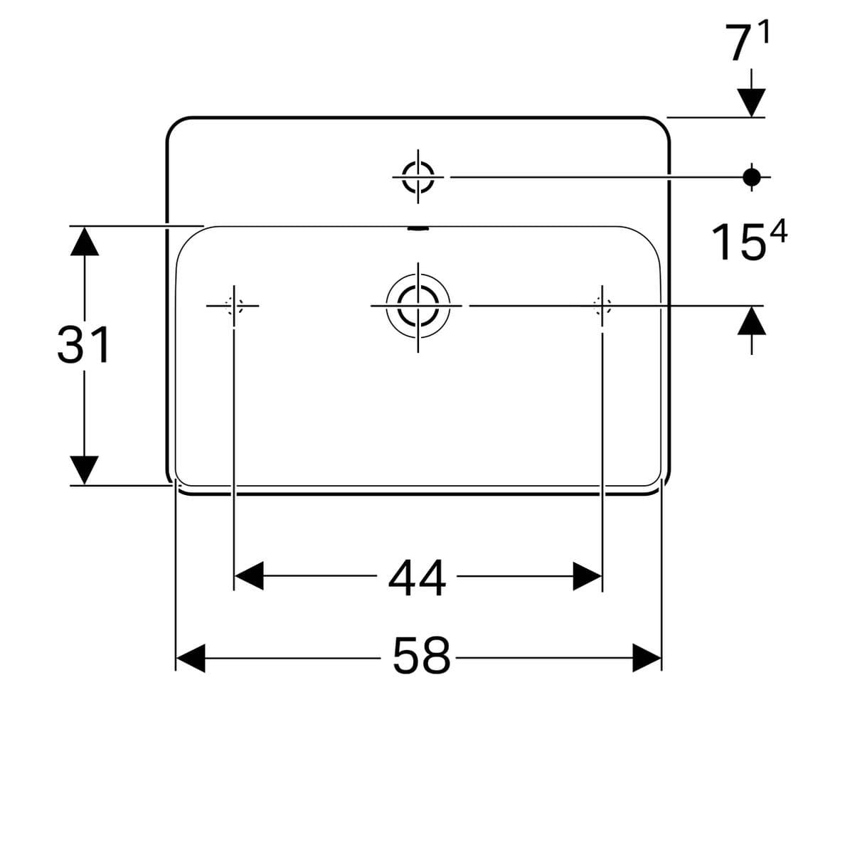  Geberit Umývadlo na dosku 60 x 45 cm pravouhlé, s otvorom pre batériu, s prepadom, Geberit VariForm G VariForm umývadlo na dosku, pravouhlé, 60 cm, s otvorom pre batériu, s prepadom