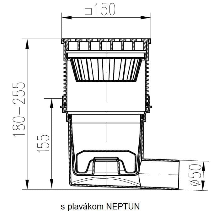  CHUDĚJ 332X - KVB 50 X Kanalizačná vpust bočná D 50, NEPTUN, plastová mriežka MCH-332X KANAL.VPUST BOCNA D50 NEPTUN