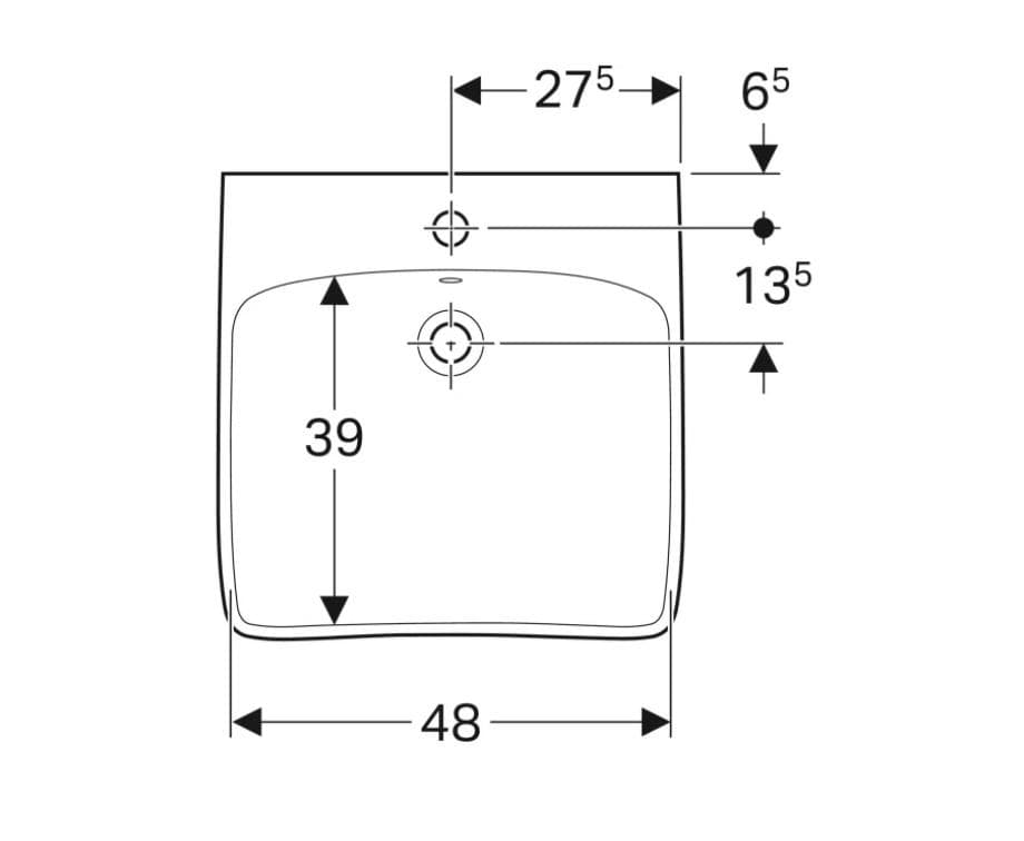  Geberit Bezbariérové umývadlo 55 cm Geberit Selnova Comfort, s otvorom pre batériu v strede, s prepadom G Bezbariérové umývadlo Geberit Selnova Comfort: B=55cm, T=55cm, Otvor pre batériu=V strede, Prepad=Viditeľné, Biela