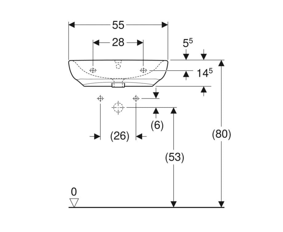  Geberit Bezbariérové umývadlo 55 cm Geberit Selnova Comfort, s otvorom pre batériu v strede, s prepadom G Bezbariérové umývadlo Geberit Selnova Comfort: B=55cm, T=55cm, Otvor pre batériu=V strede, Prepad=Viditeľné, Biela