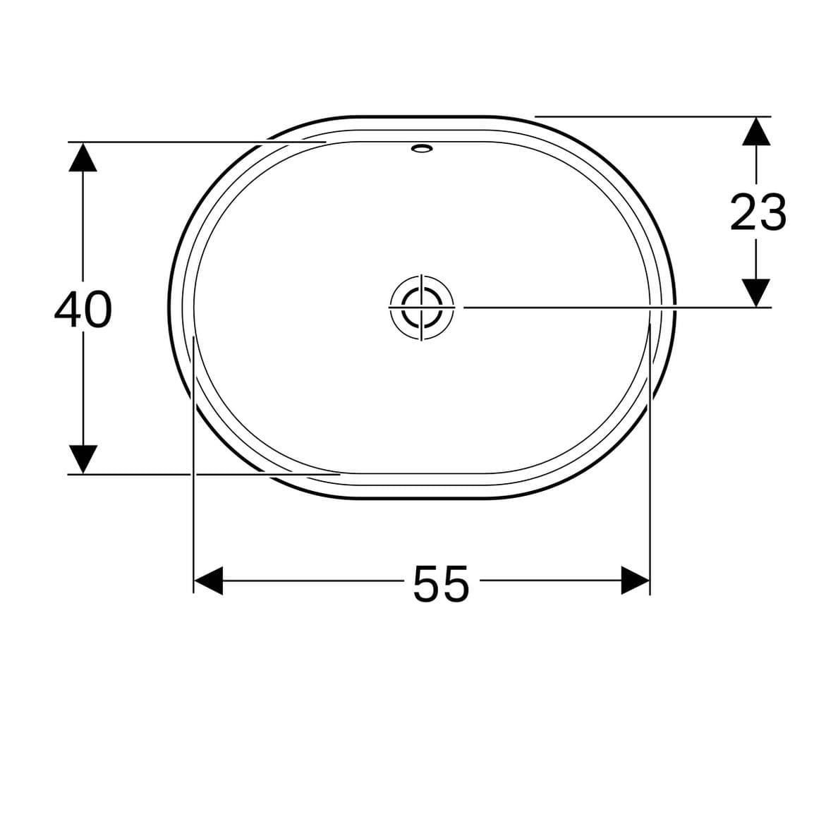  Geberit Vstavané umývadlo Geberit VariForm, elipsovité, B1= 55 cm, T= 46 cm, s prepadom G VariForm umývadlo vstavané, elipsovité, 55 cm, s prepadom