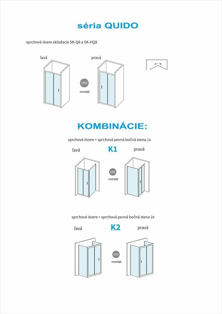  SAMTEK Sprchové dvere skladacie SAMTEK QUIDO  SK-Q8 80, 800x1850 mm UNI, 6 mm bezpeč.sklo číre SANS-PORE DVERE SKLADACIE QUIDO 80x185cm AL/CIRE SANS-PORE 6mm  -AkciaD