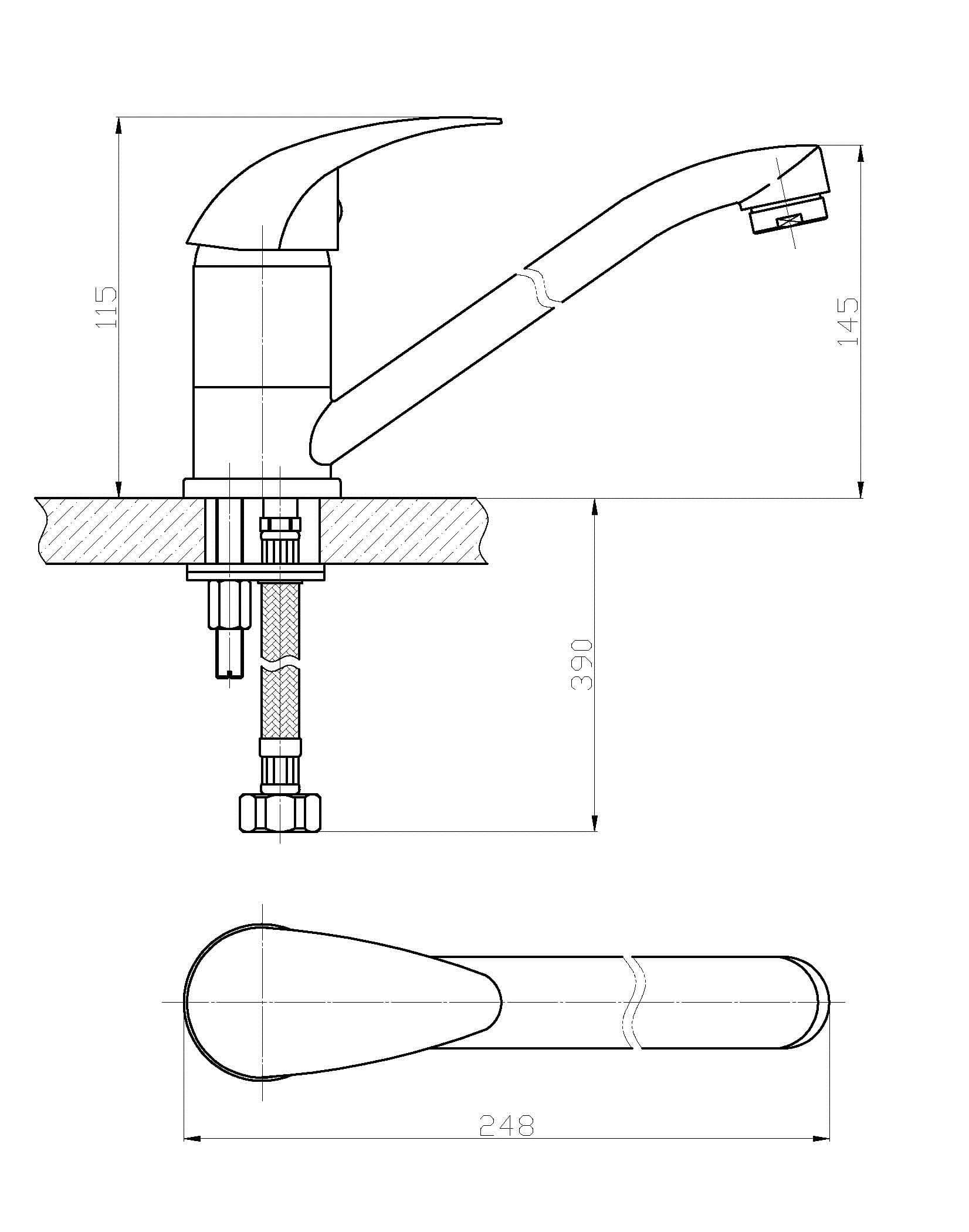  SAMTEK RA201 RISA drezová kuchynská batéria stojanková páková SAMTEK, výtokové ramienko 210 mm RISA-DREZOVA STOJ.