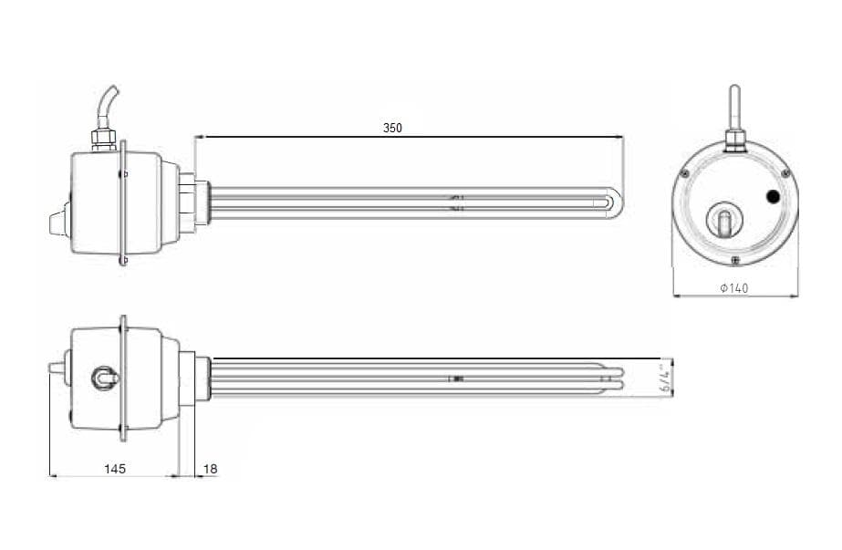 ND - Qtermo vykurovacie teleso 6/4" T3kW na 230V so vstavaným termostatom pre ENERGY 350 mm