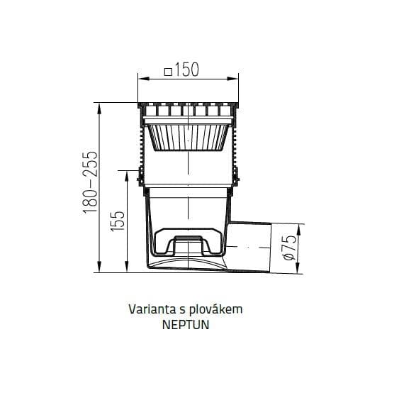  CHUDĚJ 333X - KVB 75 X Kanalizačná vpust bočná D 75, NEPTUN, plastová mriežka MCH-333X KANAL.VPUST BOCNA D75 NEPTUN plast