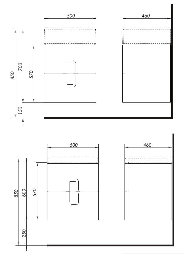 Geberit TWINS Skrinka pod umývadlo, závesná, 50 x 57 x 46 cm, strieborný grafit TWINS skrinka s 2 zásuvkami 50 cm, strieborny grafit