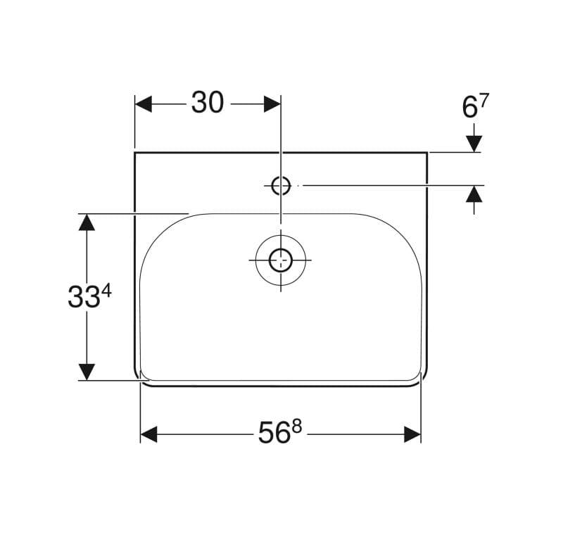  Geberit Umývadlo 60x48 cm, s otvorom pre batériu, bez prepadu, Geberit Smyle Square G Smyle Square umývadlo 60x48cm, s otvorom, bez prepadu