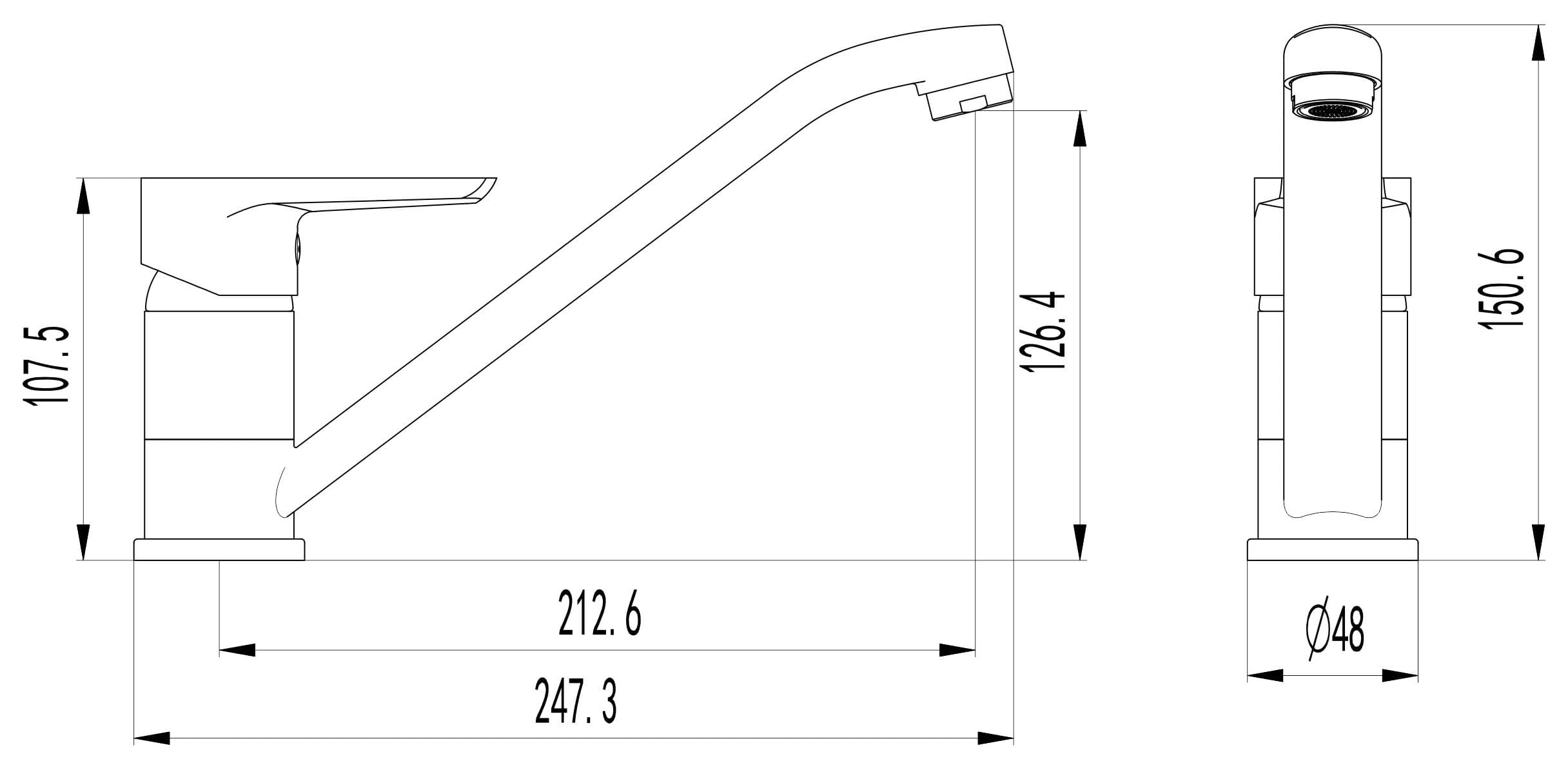  SAMTEK KB201 KLASIK drezová kuchynská batéria stojanková páková SAMTEK, výtokové ramienko 210 mm NeW KLASIK DREZOVA BAT. STOJ.VYT.210mm