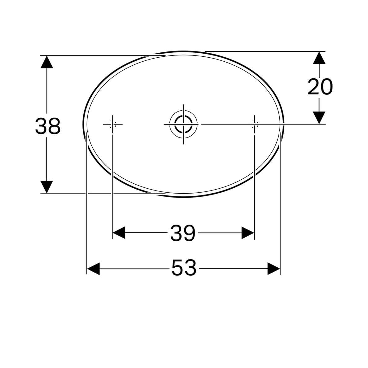  Geberit Umývadlo na dosku 55 x 40 cm oválne, bez prepadu, Geberit VariForm G VariForm umývadlo na dosku, oválne, 55 cm, bez prepadu