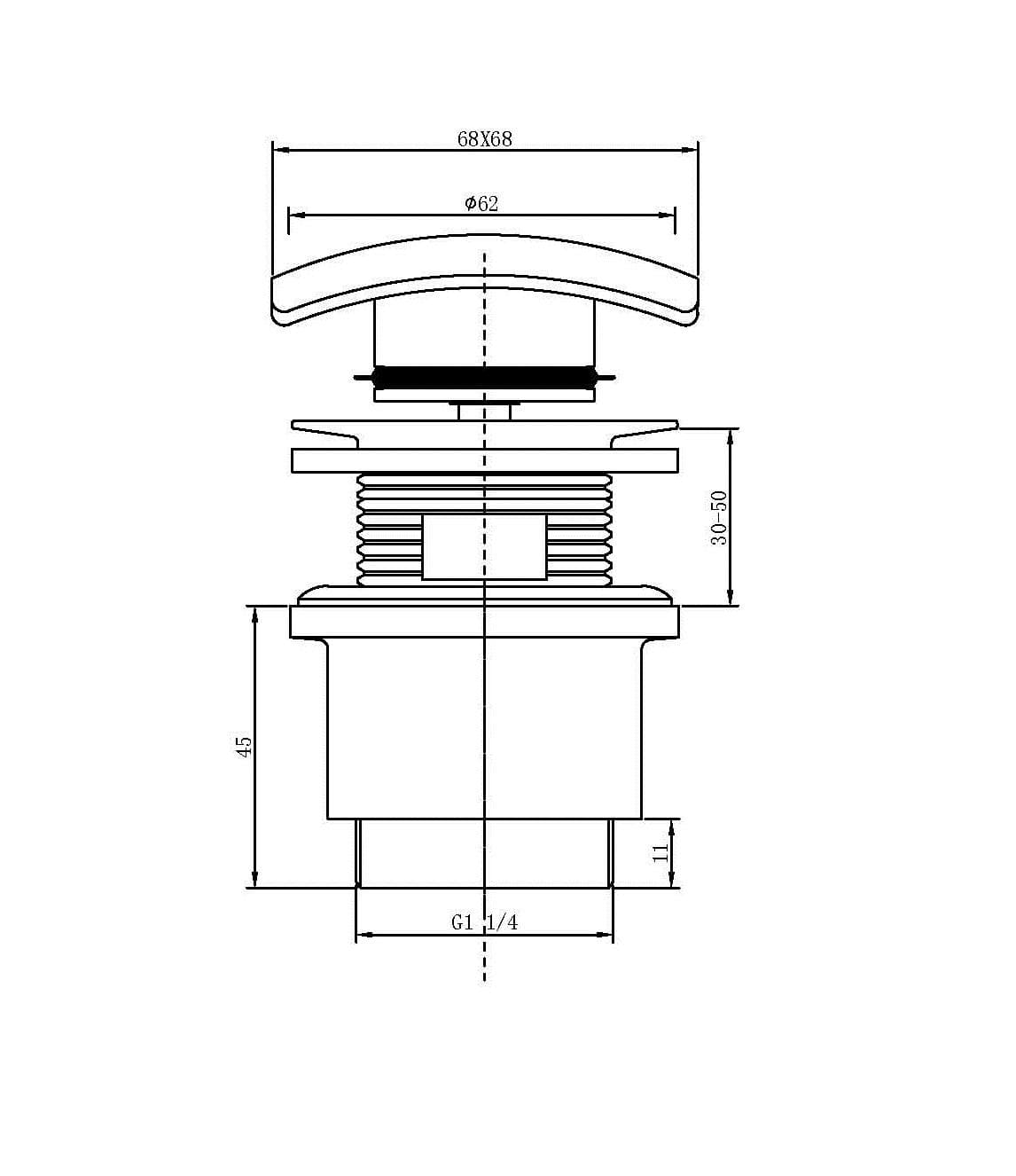  SAMTEK Výpusť umývadlová - pileta  H011, KLIK 5/4" hranatá QUATRO uzatváracia celokovová s prepadom PILETA KLIK QUATRO 5/4" hranata (mozna nahrada A393)