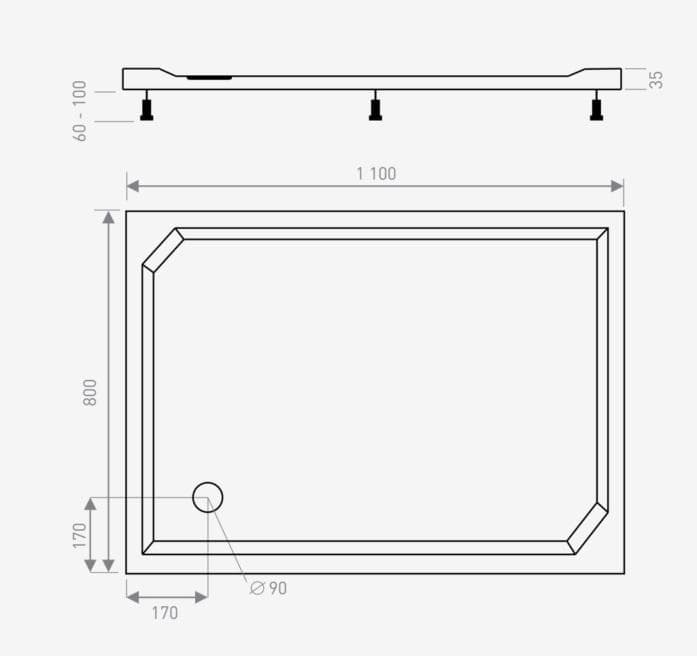  CA-plast Sprchová vanička obdĺžniková 1100x800 mm,  SVLM1100800 liaty mramor, výška 35 mm VANICKA LIATY MRAMOR  1100x800x35