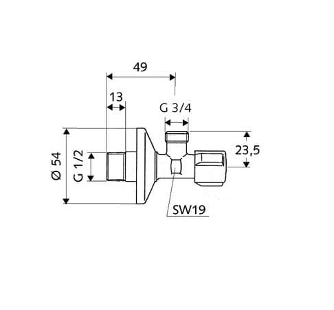  SCHELL Rohový ventil pračkový COMFORT 1/2" x 3/4" SCHELL bez spätnej klapky SCHELL ROHOVY VENTIL PRACKOVY 1/2"