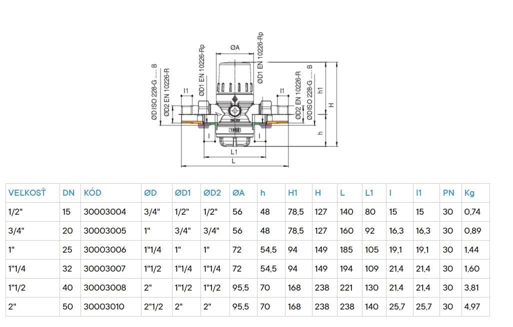  RUBINETTERIE BRESCIANE RB Regulátor tlaku 300030, 1,5-6 bar, DN40 - 6/4", 30003008 RB regulator tlaku DN40; 1,5-6 bar, PN30