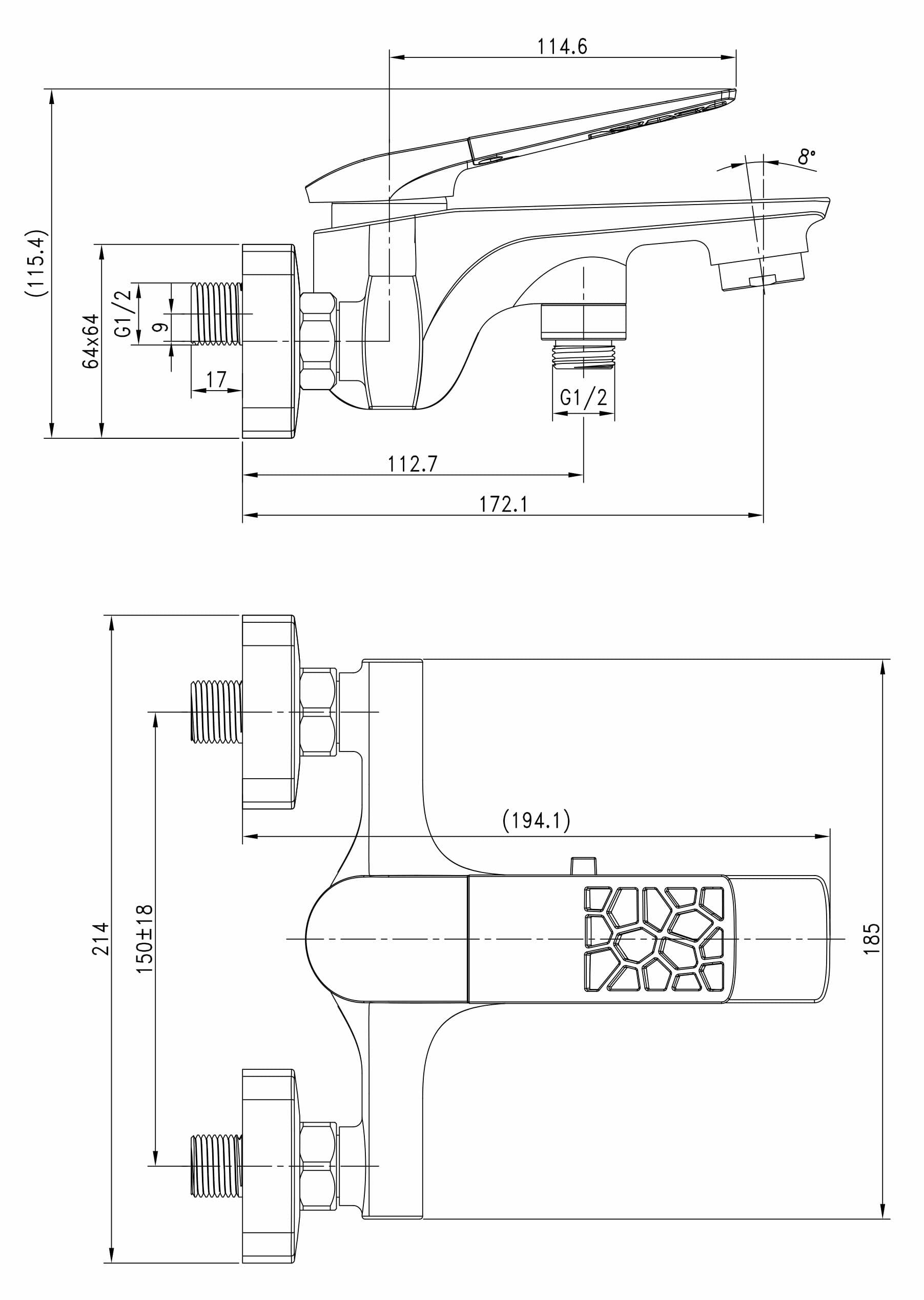  SAMTEK ASZ.2115 ZETA vaňová batéria páková SAMTEK, na stenu 150 mm (bez príslušenstva) ZETA VANOVA BATERIA NASTENNA-150mm