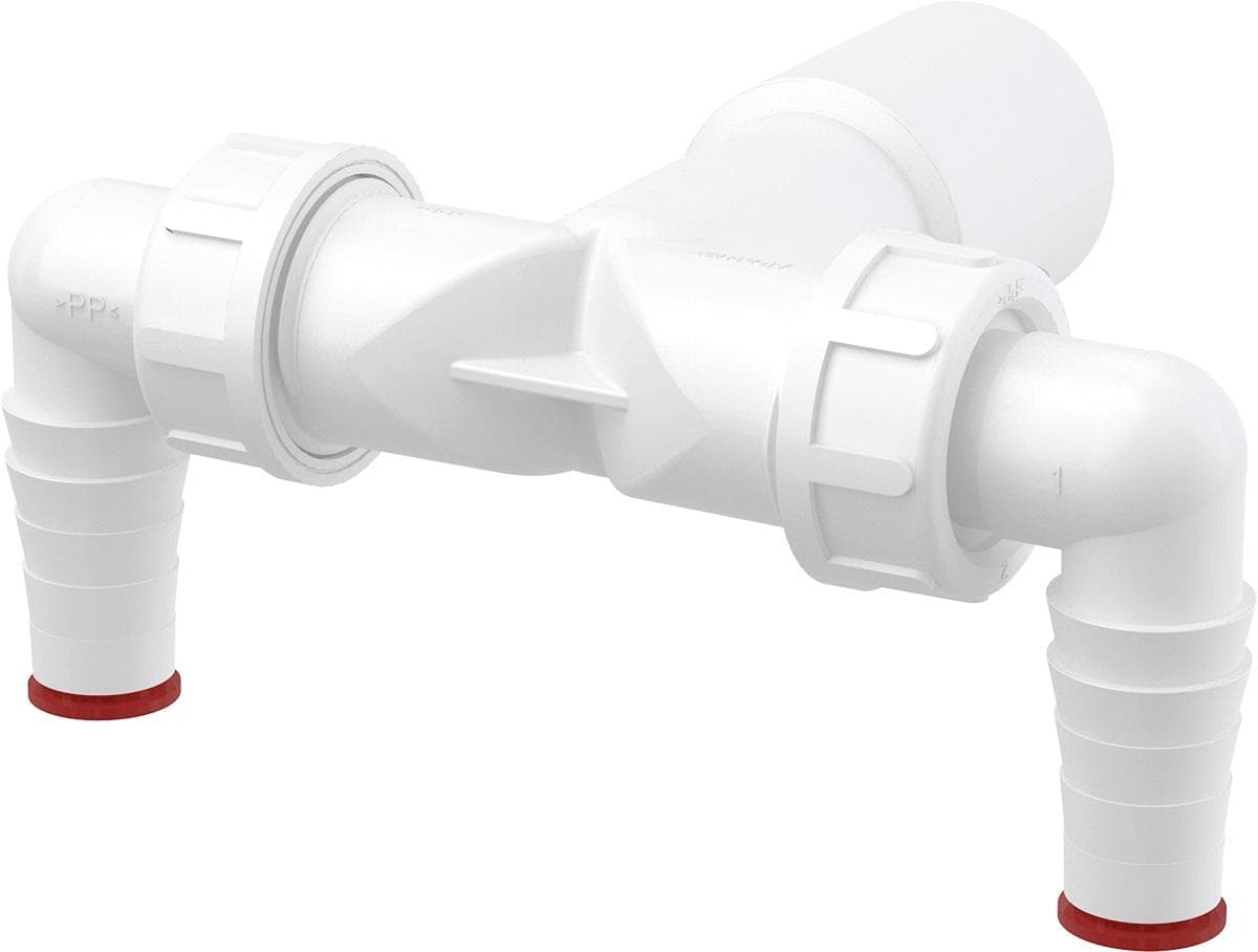 Dvojitá hadicová prípojka P155Z pripoj pre HT DN40/32, pre hadice 2x17–23 mm, so spätnými klapkami