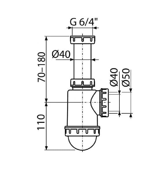  Alca Drezový sifón A443-DN50/40 polsifón s prevlečnou maticou 6/4" AL-SIFON DREZ S PR MAT 6/4 polsifon
