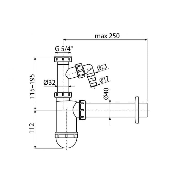  Alca Umývadlový sifón A43P, DN40 s prípojkou a prevlečnou maticou 5/4" AL-POLSIFON UMY.A43P DN40-5/4"mat+prip