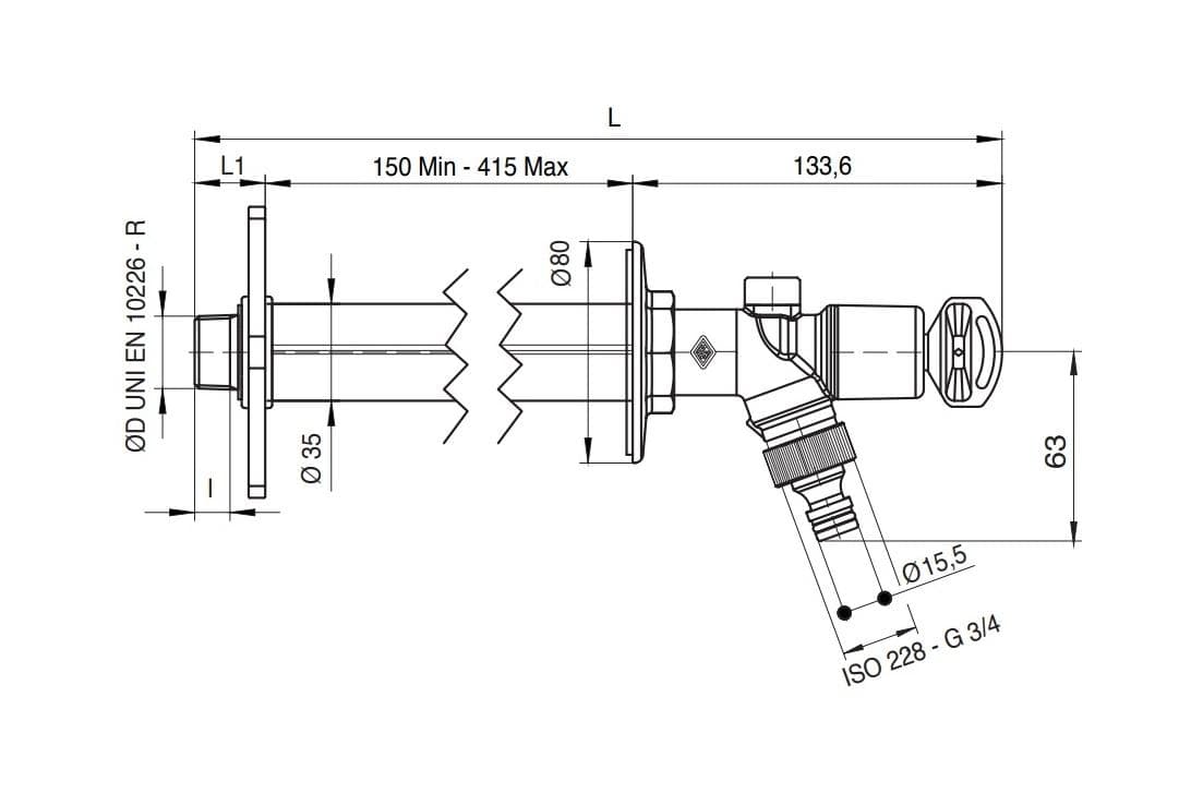  RUBINETTERIE BRESCIANE RB Uzamykateľný nezámrzný ventil 4810 pre vonkajšie použitie, so zavzdušnením 3/4", s rýchlospojkou RB Nezámrzný ventil DN20, 3/4"  FROZEN, uzamykateľný