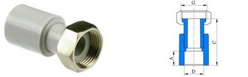PPR prípojka pre vodomer O 20 mm - 1/2" , prevlečná matica, závit kovový vnútorný
