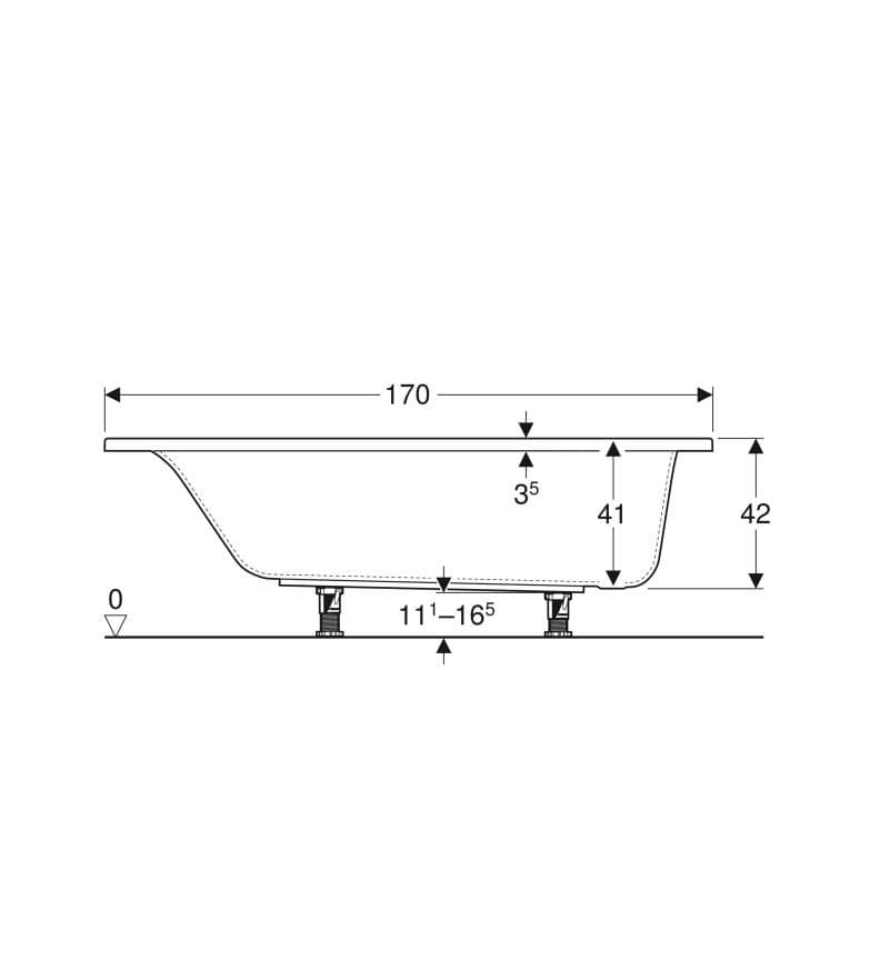 Geberit Obdĺžniková vaňa Selnova Square 170x70 cm, s nožičkami G Selnova Square obdĺžniková vaňa, s nožičkami: L=170cm, B=70cm