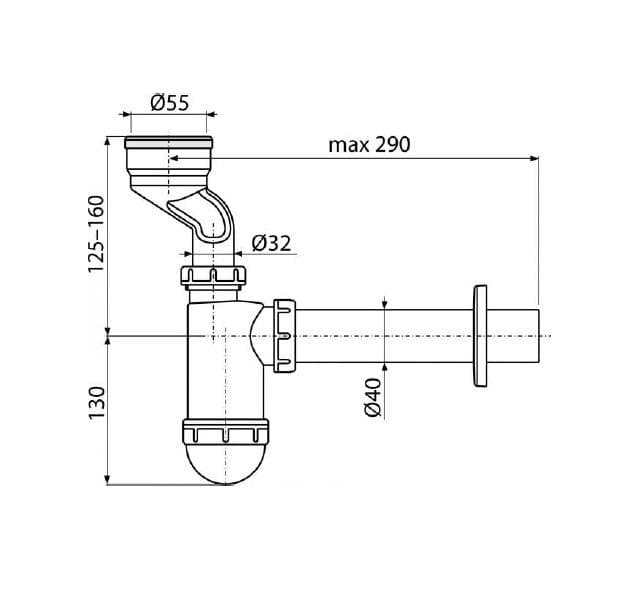  Alca Pisoárový sifón A45A s manžetou AL-SIFON PISOAR s manzetou DN40 (T-2407A)
