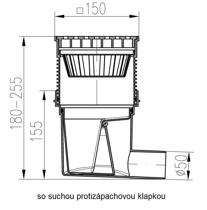  CHUDĚJ 332SN - KVB 50 S N Kanalizačná vpust bočná D 50, suchá, nerezová mriežka MCH-332S-N KANAL.VPUST BOCNA D50 sucha nerez