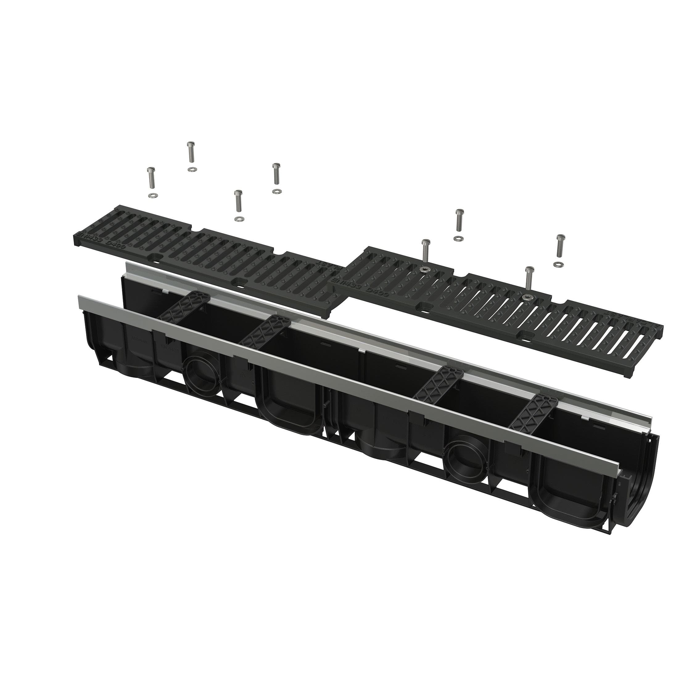 AVZ103-R201 Vonkajší žľab 100 mm s kovovým rámom a liatinovým roštom D400