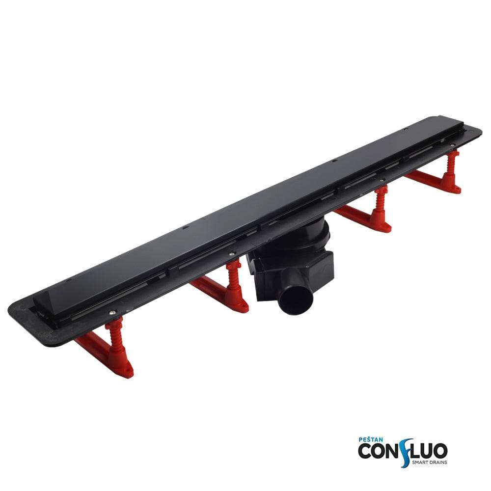 Podlahový žľab CONFLUO Frameless Line, D50, dĺžka 950 mm, čierne sklo