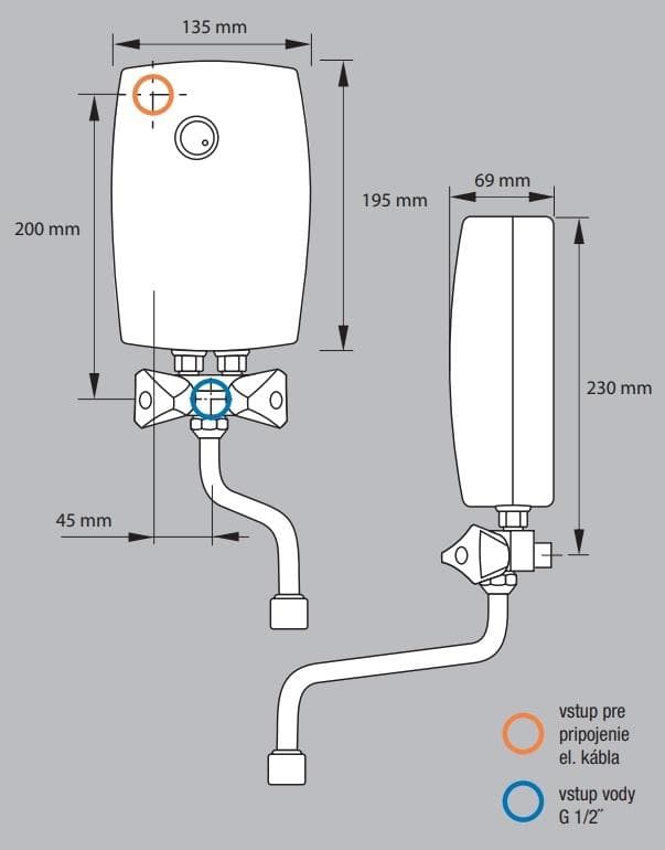  Qtermo TM155 (100002) beztlakový prietokový ohrievač vody, bez vodorovnej batérie, príkon 5,5 kW QT-OHRIEVAC PRIETOK. beztlak 5,5kW jednofaz.25A 100002