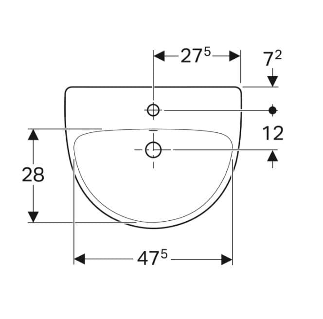  Geberit Polozápustné umývadlo Geberit Selnova B = 55 cm, s otvorom, s prepadom G Selnova polozápustné umývadlo 55 cm, s otvorom, s prepadom