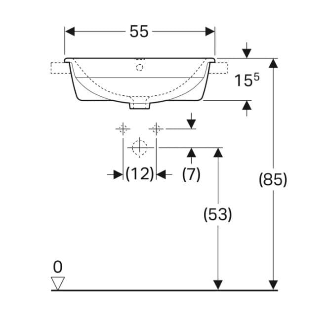  Geberit Polozápustné umývadlo Geberit Selnova B = 55 cm, s otvorom, s prepadom G Selnova polozápustné umývadlo 55 cm, s otvorom, s prepadom