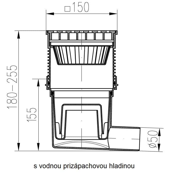  CHUDĚJ 332VLi - KVB 50 V Li Kanalizačná vpust bočná D 50, vodná, liatinová mriežka MCH-332V-LI KANAL.VPUST BOCNA D50 vodná liatina
