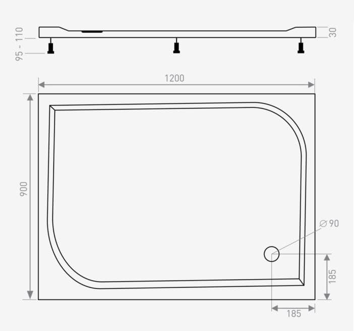  CA-plast Sprchová vanička obdĺžniková 1200x900 mm,  SVLM1200900 liaty mramor, výška 35 mm VANICKA LIATY MRAMOR  1200x900x35