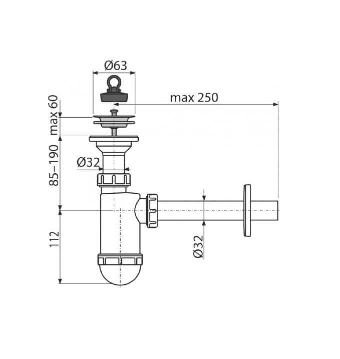  Alca Umývadlový sifón A410, DN32 s nerezovou mriežkou DN63 AL-SIFON UMY.NEREZ DN32 NEREZ MRIEZ 63mm