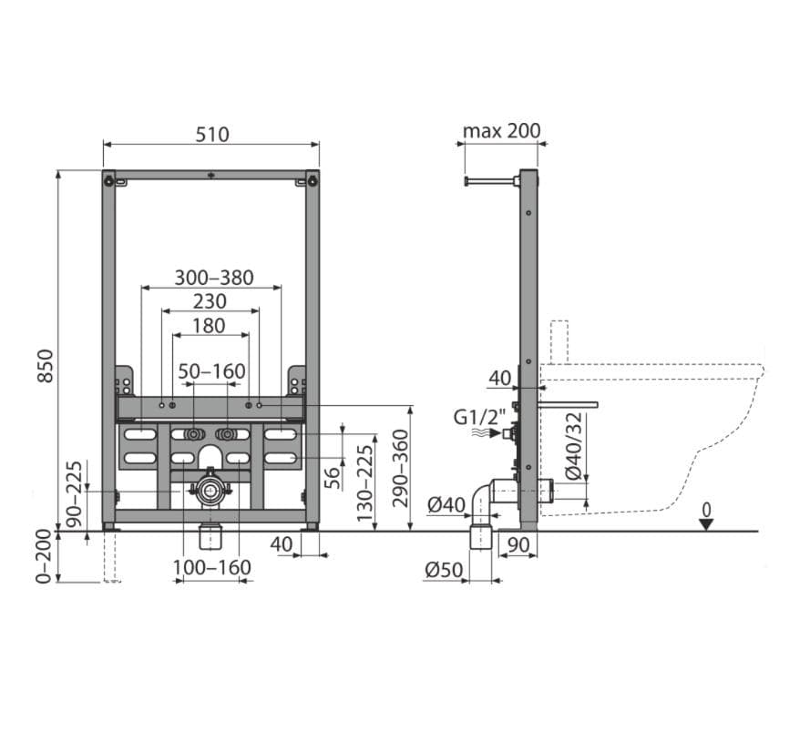  Alca Inštalačný prvok pre bidet, stavebná výška 850 mm, A105/850 AL-INSTAL.BIDETOVY MODUL 850 vyska
