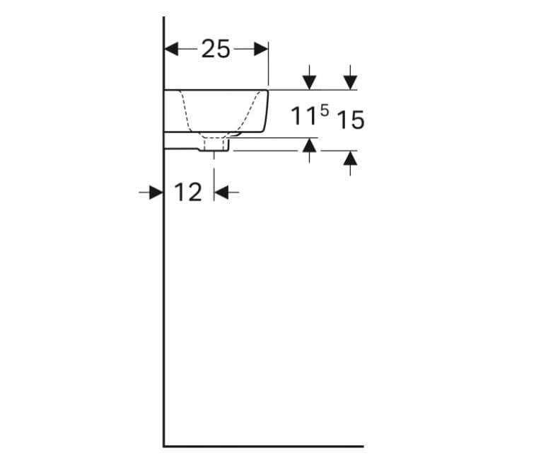  Geberit Malé umývadlo 50 x 25 cm, skrátené vyloženie, s otvorom vpravo, prepad, Geberit Selnova Compact G Selnova Compact malé umývadlo 50 cm, s otvorom vpravo, s prepadom