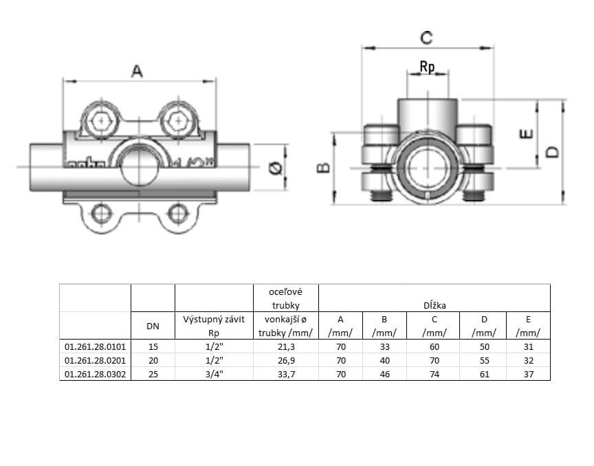  Gebo Strmeň s odbočkou GEBO QUICK ANB   3/4"x1/2", vnútorný závit, priemer 26,9 mm, pre oceľové trubky GEBO QUICK ANB   3/4x1/2" strmen s odbockou ZD pre 26,9mm