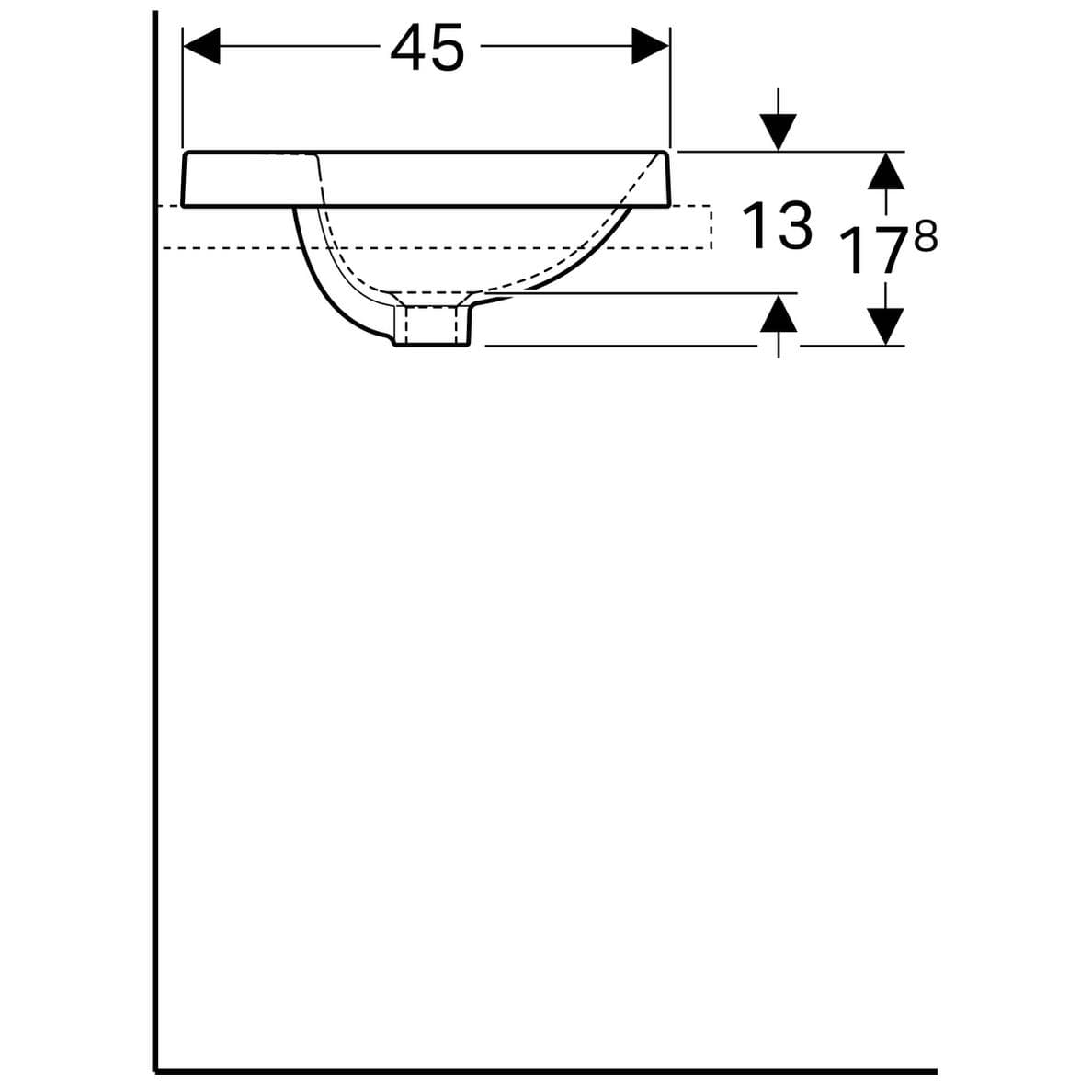  Geberit Zápustné umývadlo 55 x 45 cm pravouhlé, s otvorom pre batériu, bez prepadu, Geberit VariForm G VariForm umývadlo zápustné, pravouhlé, 55 cm,  s otvorom pre batériu, bez prepadu