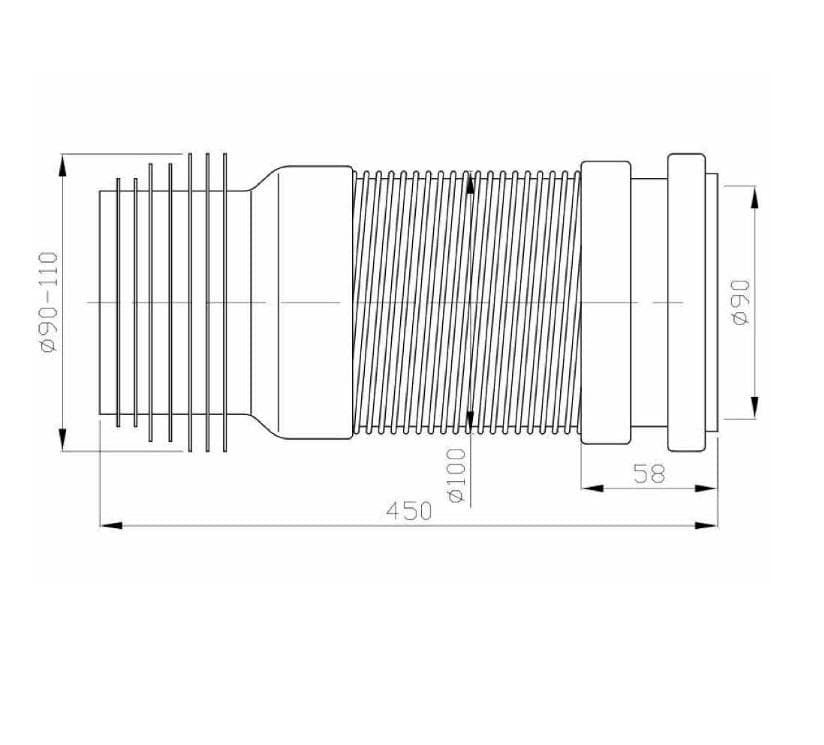 Plast Brno Flexi pripojka k WC KK99450 - 450 mm, 90/110 k modulom (M9006) WC FLEXI HADICA 90/110 k modulom ODPAD min45cm (M9006) PB