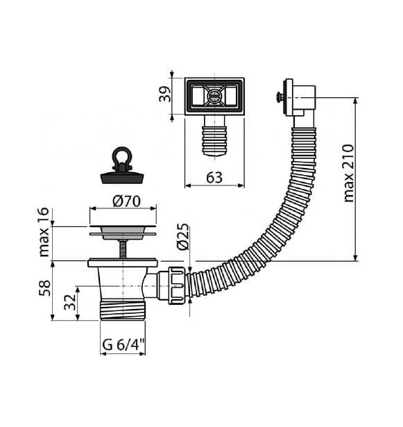  Alca Výpusť drezová A331, 6/4" s nerezovou mriežkou DN70 a flexi prepadom AL-PILETA DREZ.6/4" NEREZ +prepad