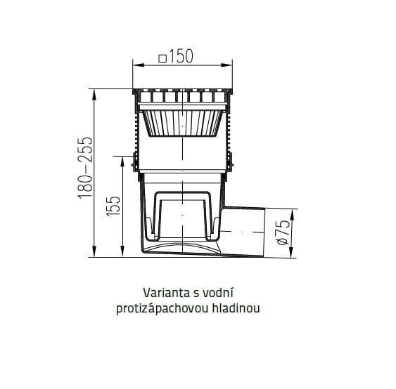  CHUDĚJ 333V - KVB 75 V Kanalizačná vpust bočná D 75, vodná, plastová mriežka MCH-333V KANAL.VPUST BOCNA D75 vodná plast