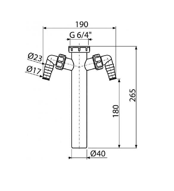  Alca Medzikus A44M-DN40 s prevlečnou maticou 6/4" a dvomi prípojkami AL-MEDZIKUS 6/4" matica+ 2xPRIPOJKAMI DN40