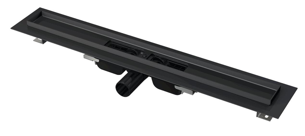 APZ101BLACK- 850 Low Podlahový žľab znížený s okrajom pre perforovaný rošt, dĺžka 850 mm, čierna-mat
