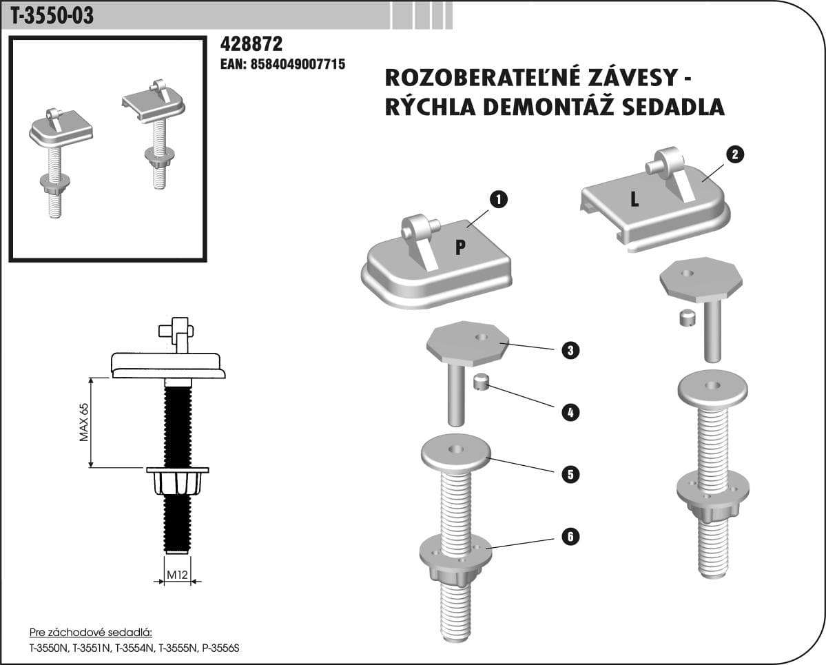  SLOVARM ND - rozoberateľné závesy WC sedadla T-3550-03 T-3550-03 "ZAVESY"