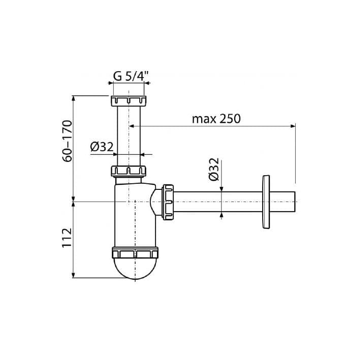  Alca Umývadlový sifón A430, polsifón DN32 s prevlečnou maticou 5/4" AL-POLSIFON UMY.A430 5/4"/32mm