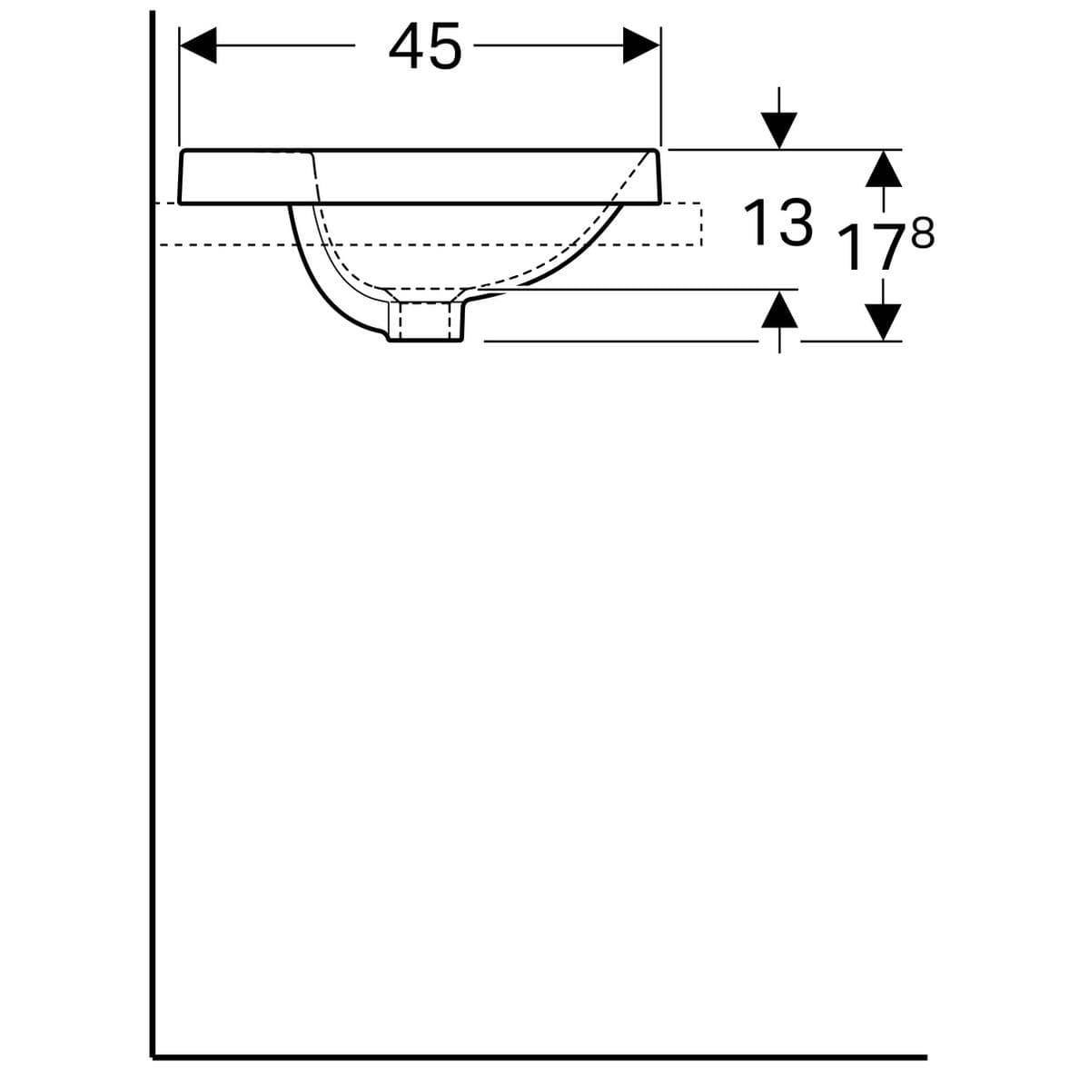  Geberit Zápustné umývadlo 50 x 45 cm oválne, s otvorom pre batériu, s prepadom, Geberit VariForm G VariForm umývadlo zápustné, oválne, 50 cm, s otvorom pre batériu, s prepadom