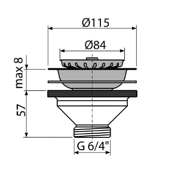  Alca Výpusť drezová A37, 6/4" s nerezovu mriežkou DN115 AL-PILETA DREZ.6/4" NEREZ EURO