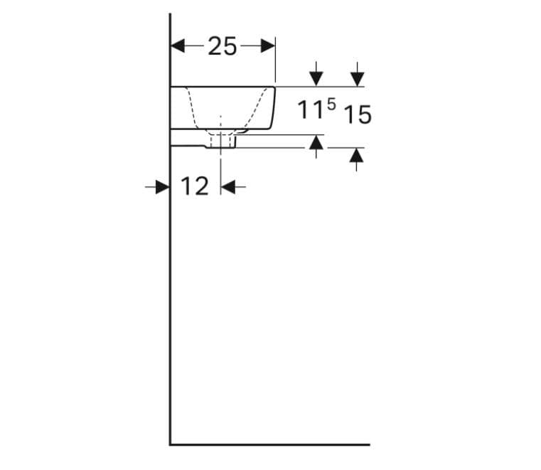  Geberit Malé umývadlo 40 x 25 cm, skrátené vyloženie, s otvorom vľavo, s prepadom, Geberit Selnova Compact G Selnova Compact malé umývadlo 40 cm, s otvorom vľavo, s prepadom