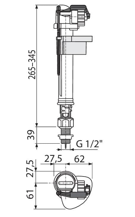  Alca Napúšťací ventil spodný A18-1/2", pre WC nádržky, pripájací závit 1/2",  kov AL-NAP.VENT. A18 1/2" spodny kov